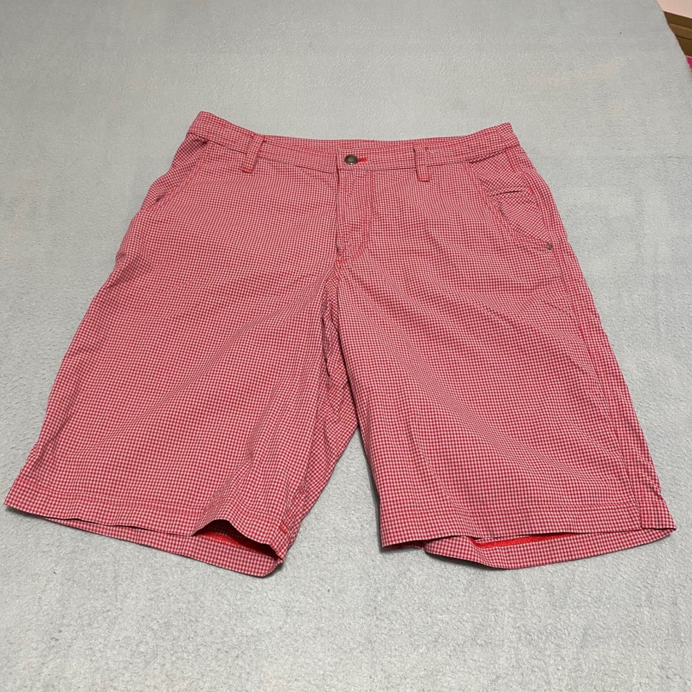 Lululemon Commission Shorts Mens 34 Red White Gingham Check Stretch Golf Summer